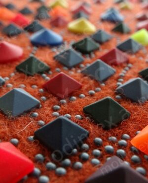 Example of rubber stud and hotfix stud application